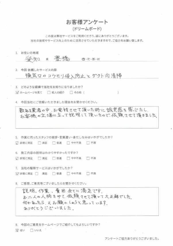 お客様の声 豊橋 コウモリ侵入防止
